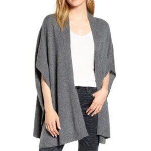 Halogen Womens Grey One Size Ruana 100% Cashmere Open Front Kimono Knit Cardigan